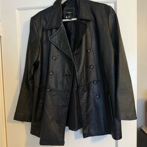 Vintage Black Leather Double-Breasted Jacket
